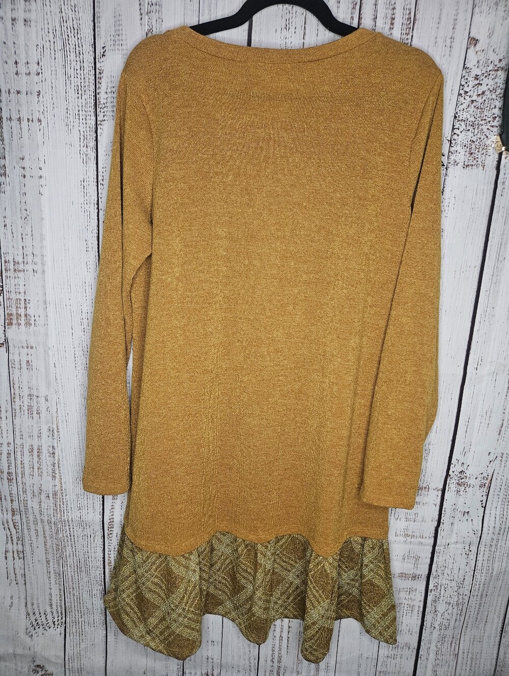 Plus-Size Mustard Long-Sleeve Ruffle-Hem Dress - Picture 4 of 5